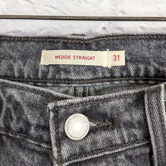 Levi's Wedgie High Rise Jeans 31 x 26 Grey Wash Straight Leg Denim - Picture 6 of 9